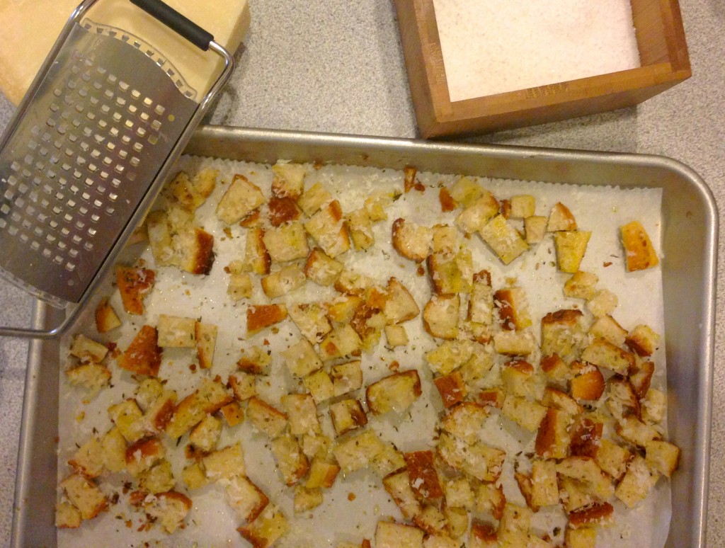 Homemade herb croutons via Kitchen Nomad