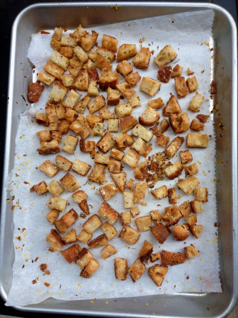 Homemade herb croutons via Kitchen Nomad