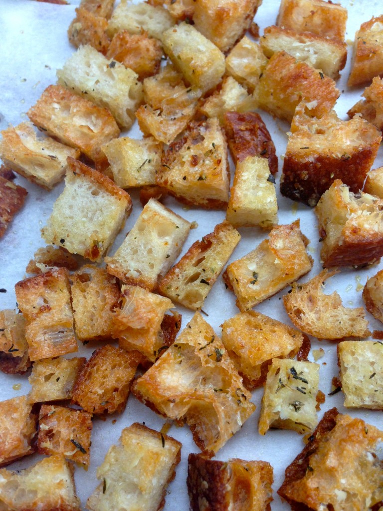 Homemade herb croutons via Kitchen Nomad