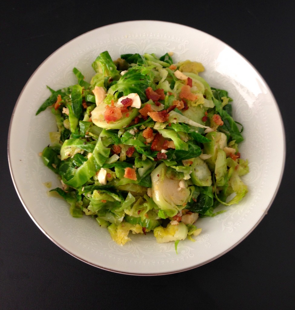 Brussels Sprouts with Bacon and Hazelnuts via KitchenNomad.com